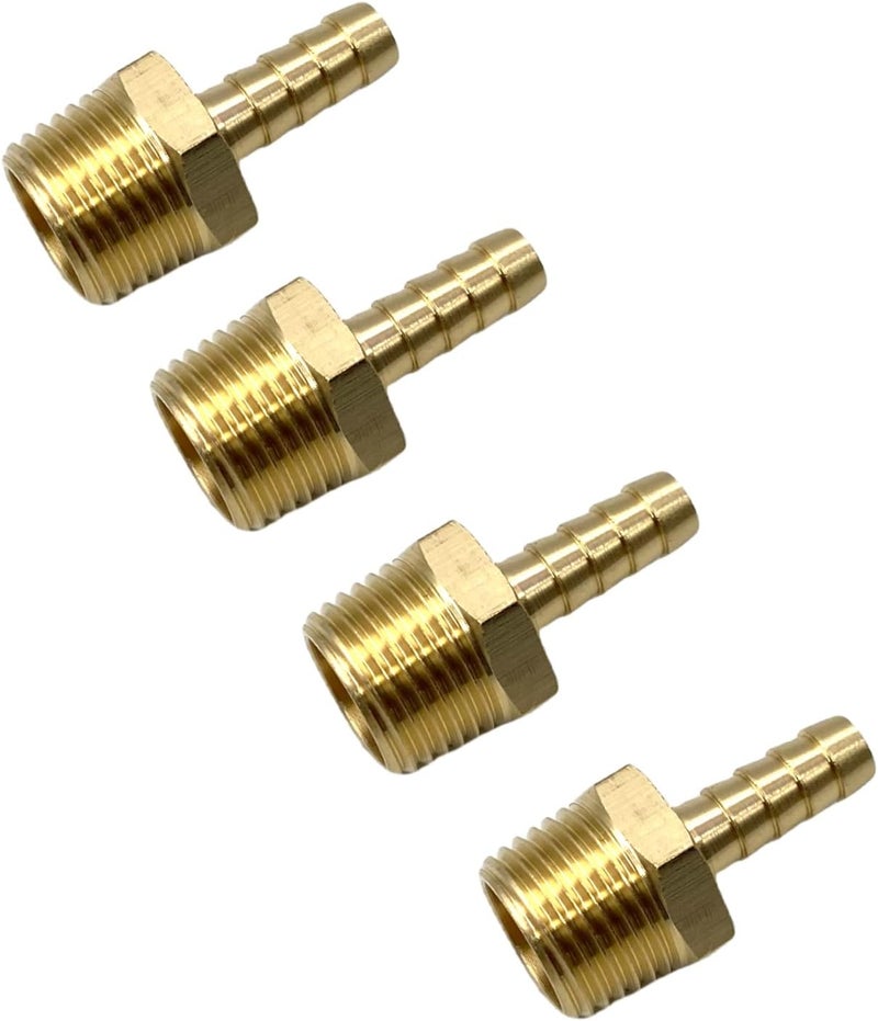 Bumugufu 4 Pcs Brass Air Hose Fittings, 1/2" NPT Male Pipe to 5/16" ID Barbed Fittings Brass Nipple Valves for Compressor, Fuel, Oil, Gas and Air - Image 4